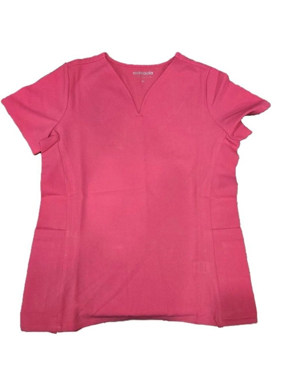 Mandala Scrub Top New Hot Pink Curved V-Neck Moisture Wicking
